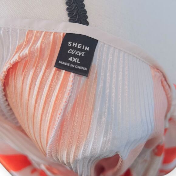 Crimped Flowey Orange and White Top - Picture 5 of 5